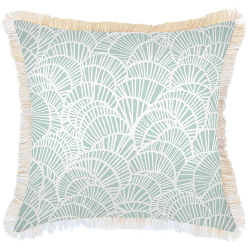 Cushion Cover-Coastal Fringe Natural-Positano Pale Mint-60cm x 60cm