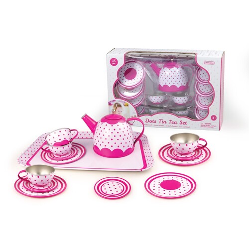 PINK POLKA DOT TIN TEA SET 15PC