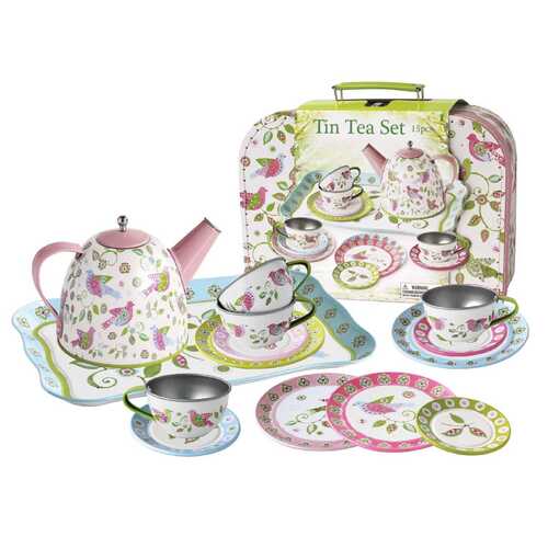 BIRD TIN TEA SET IN SUITCASE
