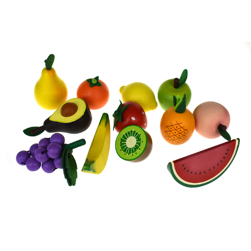 WOODEN FRUITS 12PCS SET WITH WOODEN CRATE
