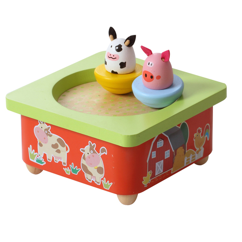 WOODEN FARM MUSIC BOX WITH METAL FRAME