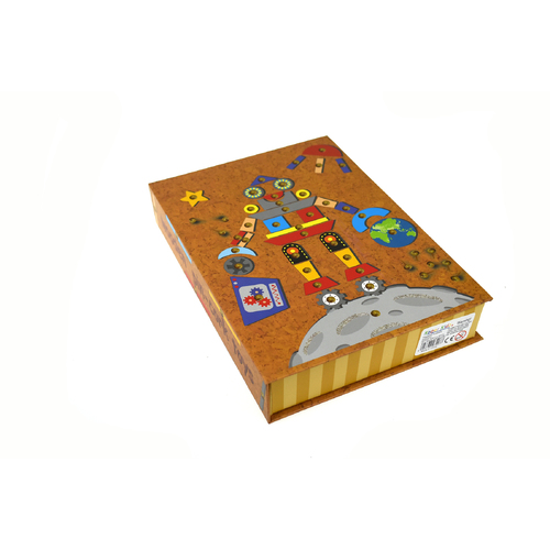 WOODEN ROBOT & SPACE TAP A SHAPE IN BOOK CASE