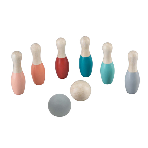 WOODEN BOWLING SET BOTTOM COLOURED