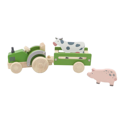 WOODEN TRACTOR WITH FARM ANIMAL