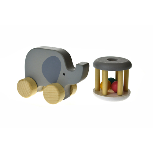 CALM & BREEZY WOODEN RATTLE + ELEPHANT