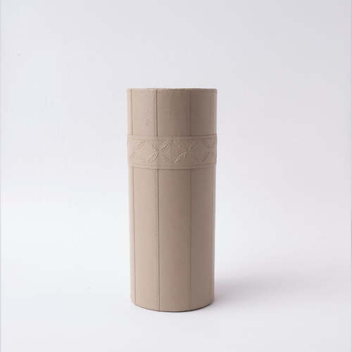 Tree Stripes Leather Look Cylinder Vase - Beige