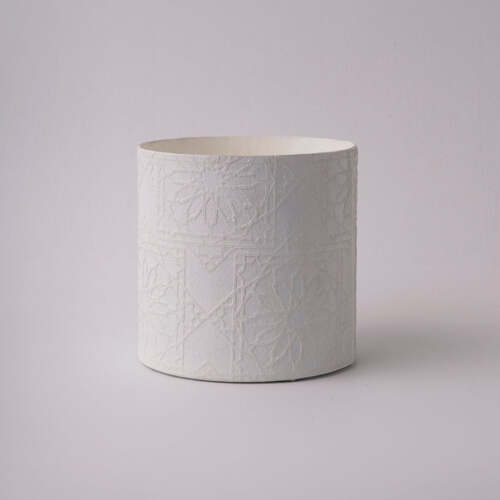 Tree Stripes Cylinder Pot Diwali - White (Large)