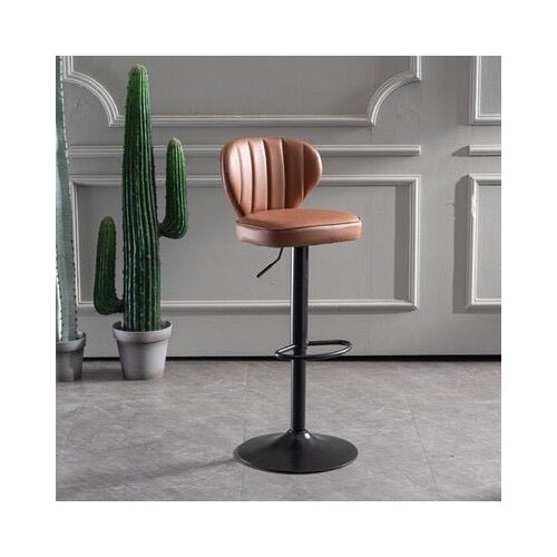 Bar Stools Kitchen Bar Stool Leather Barstools Swivel Gas Lift Counter Chairs x2 BS8405 Brown