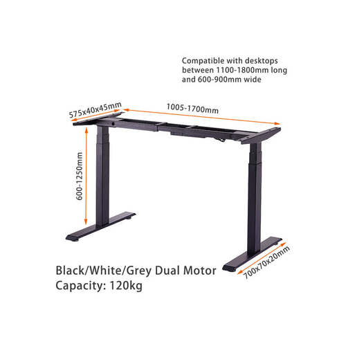Standing Desk Height Adjustable Sit Stand Motorised Grey Dual Motors Frame Top