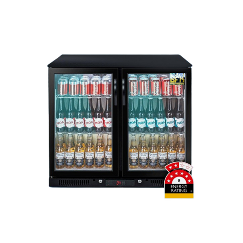 208L Double Door Commercial Bar Wine Fridge Drinks Chiller in Black