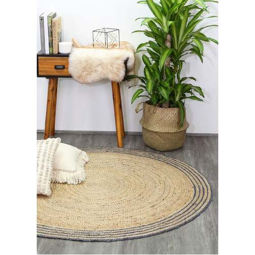 Capri Grey Natural Round Boarder Rug 200x200 Round