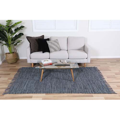 Metro Grey Modern Leather Rug 80x300cm