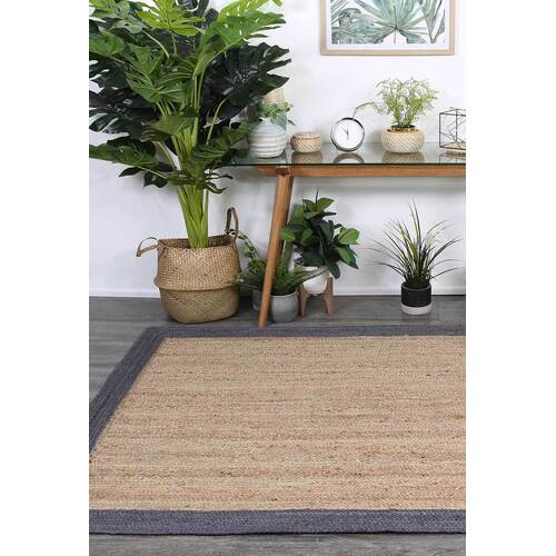 Hampton Grey Border Jute Rug 190x280cm