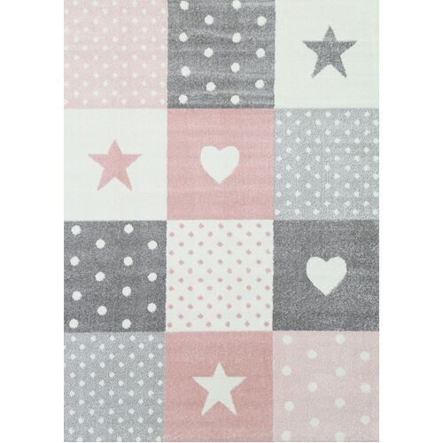 Nova Kids Pink Grey Stars & Hearts Rug 120x170 cm