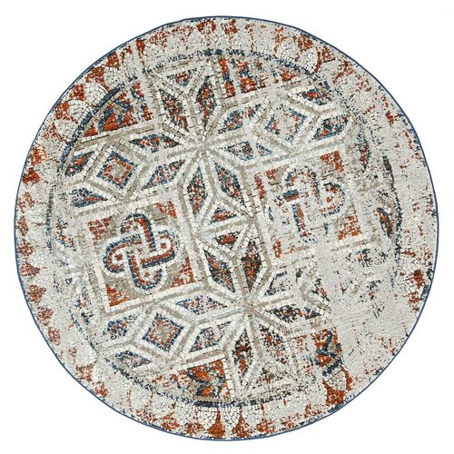 Roman Mosaic Geometric Navy Red Round Rug 200x200 cm Round
