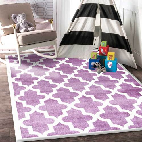 Piccolo Violet Pink and White Lattice Pattern Kids Rug 133x133cm Round