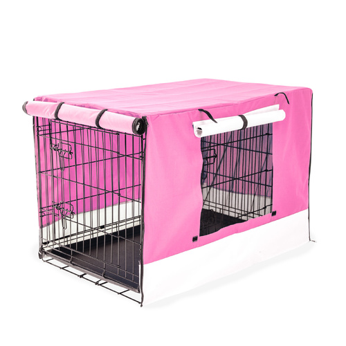 Paw Mate Wire Dog Cage Foldable Crate Kennel 42in with Tray + Pink Cover Combo