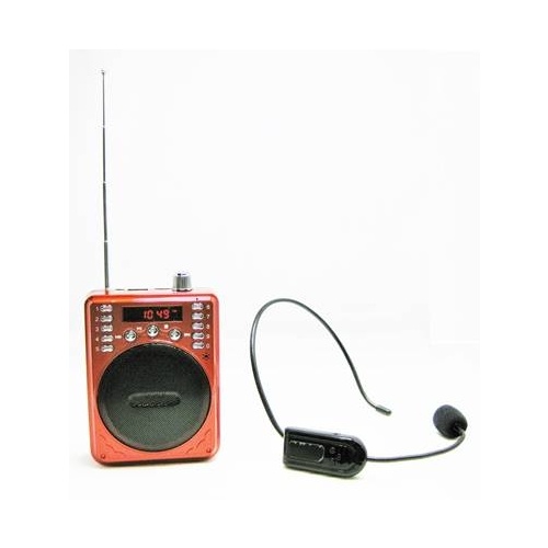 Portable Bluetooth Voice Amplifier Includes Wireless FM Headset & Wired Headset (Red)
