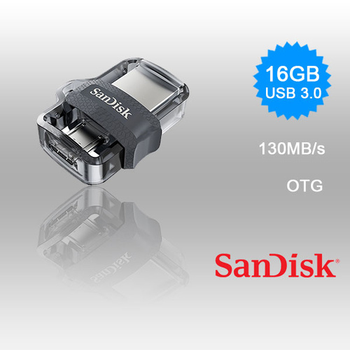 SANDISK OTG ULTRA DUAL USB DRIVE 3.0 FOR ANDRIOD PHONES 16GB 130MB/s  SDDD3-016G