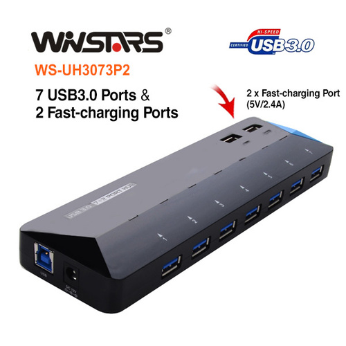 USB3.0 7 Ports Hub Plus 2 extra 2.4A Fast-charging Ports