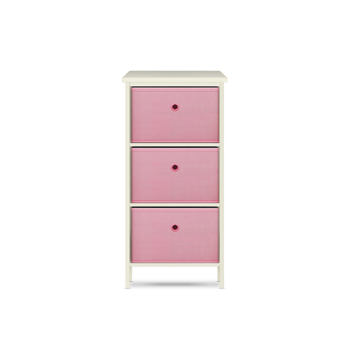 Home Master 3 Drawer Pine Wood Storage Chest Pink Fabric Baskets 70 x 80cm