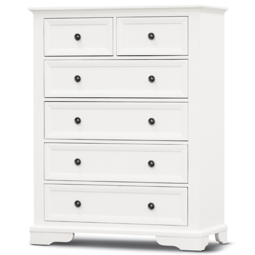 Celosia Tallboy 6 Chest of Drawers Solid Acacia Wood Bed Storage Cabinet - White