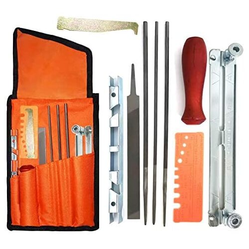Chainsaw Sharpener File Kit, Chainsaw Chain Sharpener Chain Parts Set with 5/32, 3/16, 7/32 Inch Files, Wood Handle, Depth Gauge, Filing Guide, Tool P