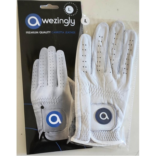 Awezingly Premium Quality Cabretta Leather Golf Glove for Men - White (L)