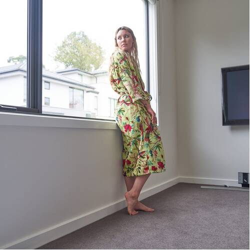 Linen Connections Frida Floral Cotton Velvet Kimono Bathrobe Gift for her, Bridal Robes CK86