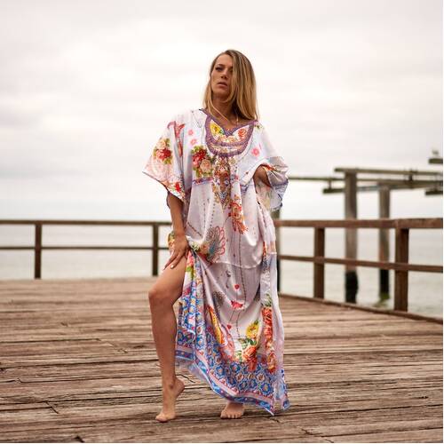 Linen Connections Trendy Silk Kaftan For Women Long Caftan Resort Wear Vacation Beach Dress Boho Silk Dress Kaftan Floral Print Silk Kaftan Gift For H