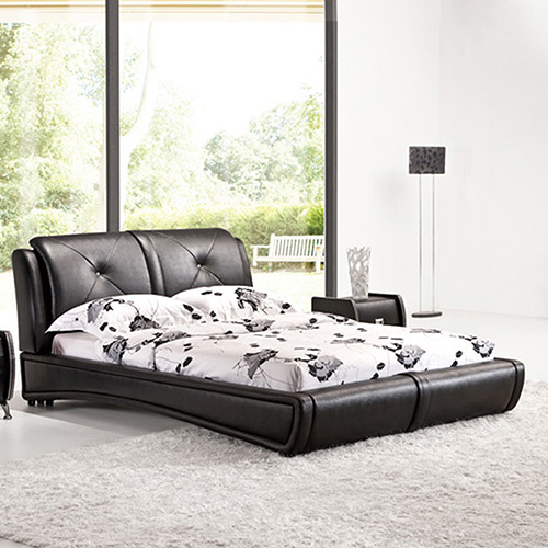 Queen Size Black Colour Bed Frame Upholstered Faux Leather with Crystal Headrest