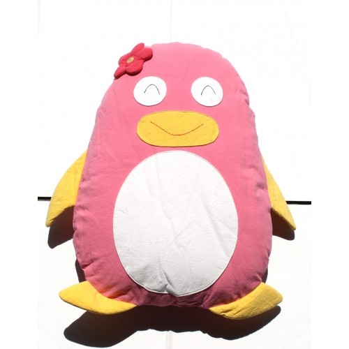 Penguin Cuddling Cushion Pink
