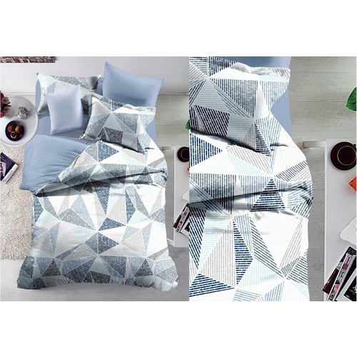 Queen Size Halsey Grey and White Geometric Pattern Quilt Cover Set (3PCS)