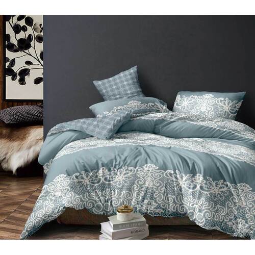 Luxton Queen Size 3pcs Duckegg Blue Floral Quilt Cover Set