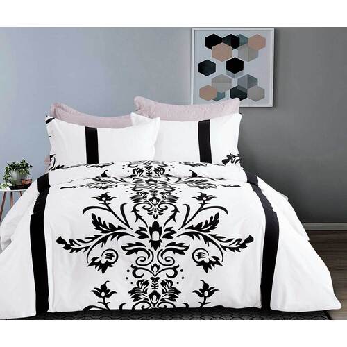 King Size 3pcs Black White Damask Quilt Cover Set