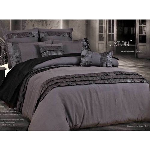 Queen Size 3pcs Stone Grey Pintuck Quilt Cover Set
