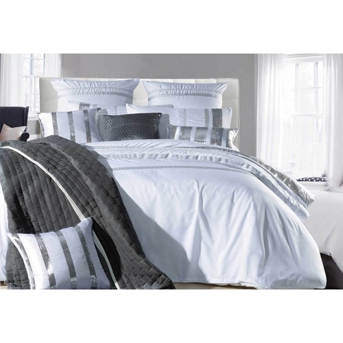 Luxton Queen Size White Striped Sequins Quilt Cover Set(3PCS)
