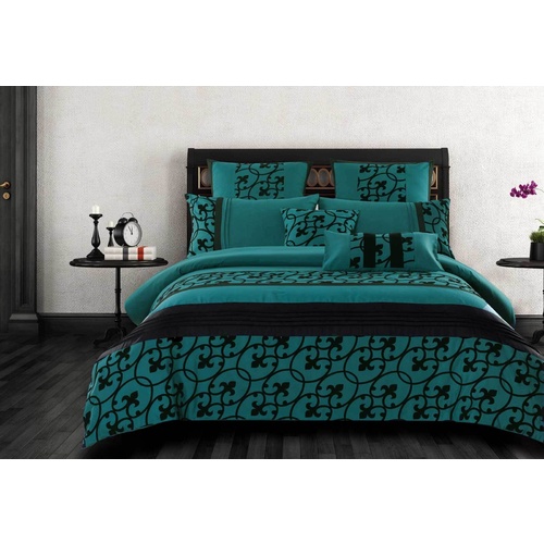 Luxton Queen Size Halsey Teal and Black Quilt Cover Set (3PCS)
