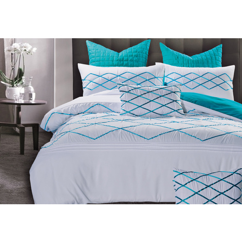 Luxton Queen Size White and Turquoise Blue Quilt Cover Set (3PCS)