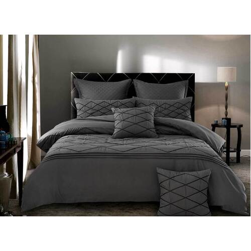 Luxton Super King Size 3pcs Embroidered Grey Quilt Cover Set