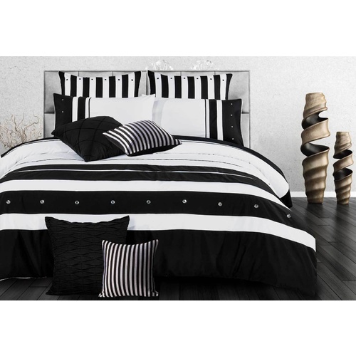 Luxton Queen Size Black White Striped Quilt Cover Set(3PCS)