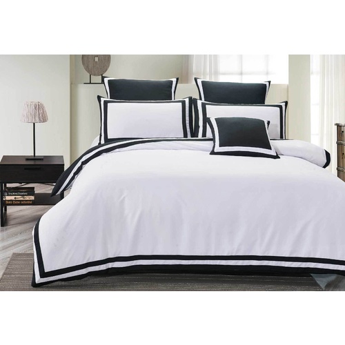 Luxton Queen Size Charcoal and White Square Pattern Quilt Cover Set (3PCS)