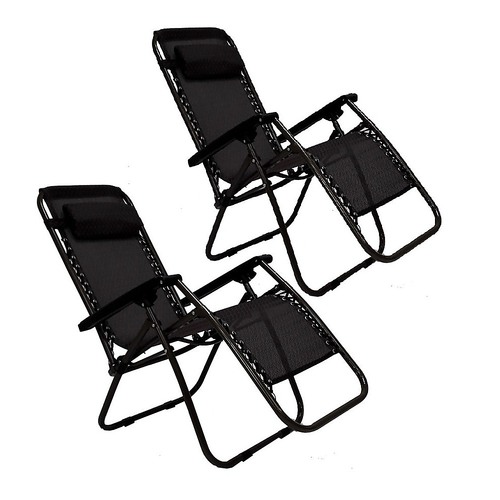 2 x Black Lounge Chairs - Patio Outdoor Garden Yard Beach Caravan