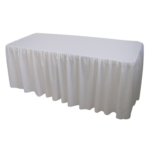 6 Foot Gathered White Table Cloth Trestle Cover