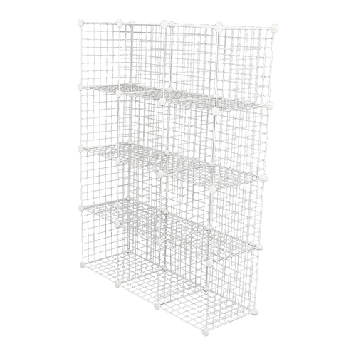 12 Cube Wire Grid Organiser Bookcase Storage Cabinet Wardrobe Closet White