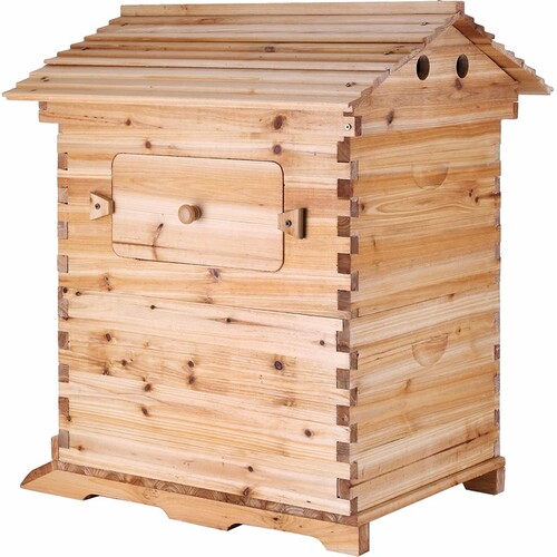 Wooden Beekeeping Beehive House and 7PCS Upgraded Auto Flow Bee Comb Hive Frames
