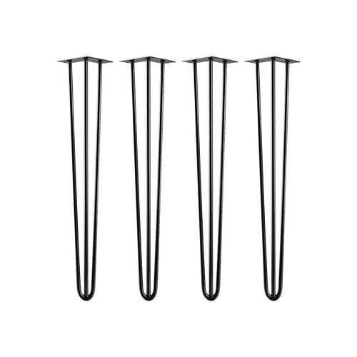 Set of 4 Industrial 3-Rod Retro Hairpin Table Legs 12mm Steel Bench Desk - 71cm Black