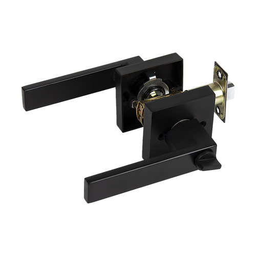 Door Handle Set Lever Key Lock Function Square Black