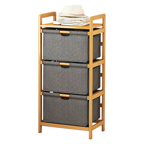 Bamboo Shelf with Storage Hamper - Wooden Bamboo Removable Bags