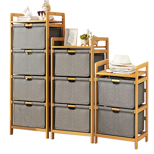 Bamboo Shelf with Storage Hamper - Wooden Bamboo Removable Bags